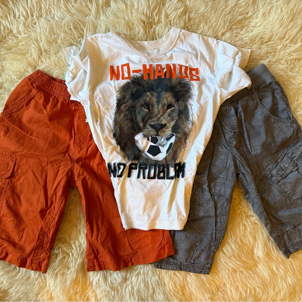 THE CHILDREN’S PLACE Boys L BUNDLE OF Lion Graphic Tee Orange & Gray Shorts